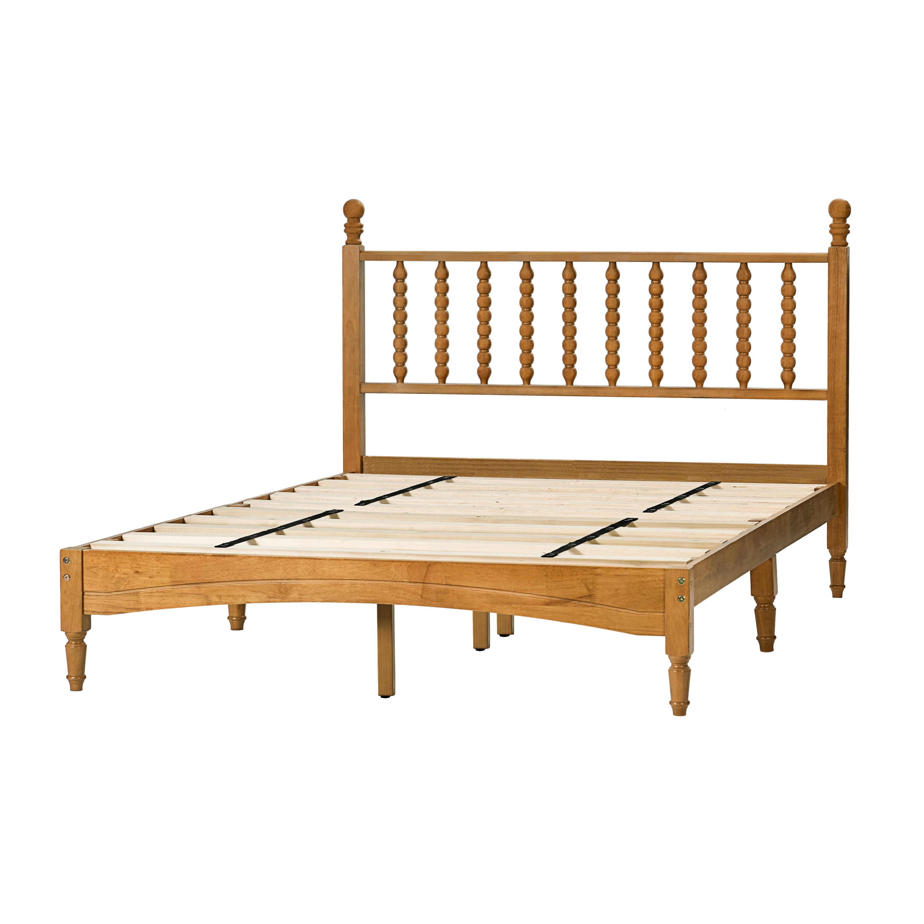 Wood Bed Frame with Spindle Headboard, Solid Rubber Wood Foundation with Wood Central Supports, 1000 Lb Capacity, Easy Assembly, No Box Spring Needed, Full - Rustic Oak Wood Bed Frame with Spindle Headboard, Solid Rubber Wood Foundation with Wood Central Supports, 1000 Lb Capacity, Easy Assembly, No Box Spring Needed, Full - Rustic Oak